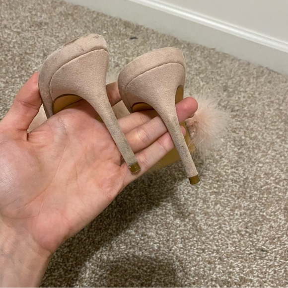 Lulus Blush Pink Feather Accent Pointed Toe Heels - Picture 5 of 7